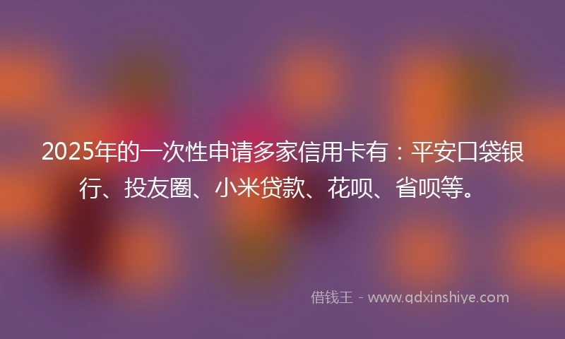 2025年的一次性申请多家信用卡有：平安口袋银行、投友圈、小米贷款、花呗、省呗等。