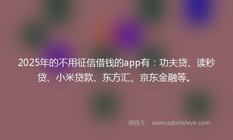 2025年的不用征信借钱的app有：功夫贷、读秒贷、小米贷款、东方汇、京东金融等。