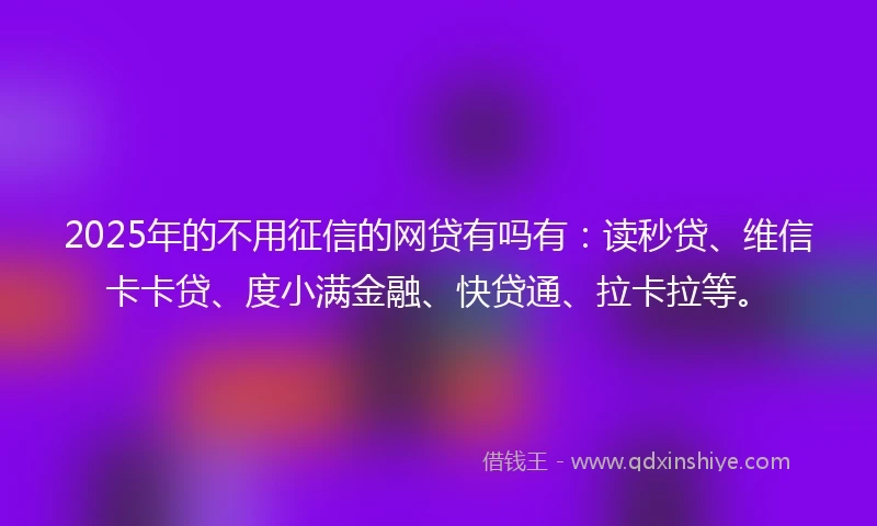 2025年的不用征信的网贷有吗有：读秒贷、维信卡卡贷、度小满金融、快贷通、拉卡拉等。