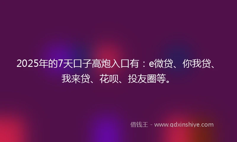 2025年的7天口子高炮入口有：e微贷、你我贷、我来贷、花呗、投友圈等。
