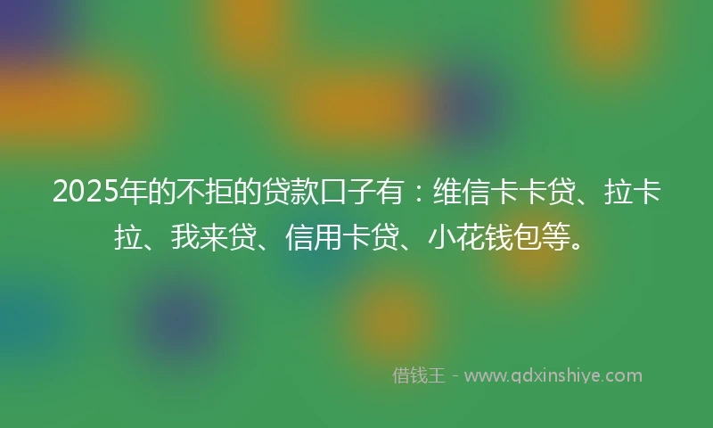 2025年的不拒的贷款口子有：维信卡卡贷、拉卡拉、我来贷、信用卡贷、小花钱包等。