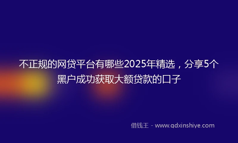 不正规的网贷平台有哪些2025年精选，分享5个黑户成功获取大额贷款的口子