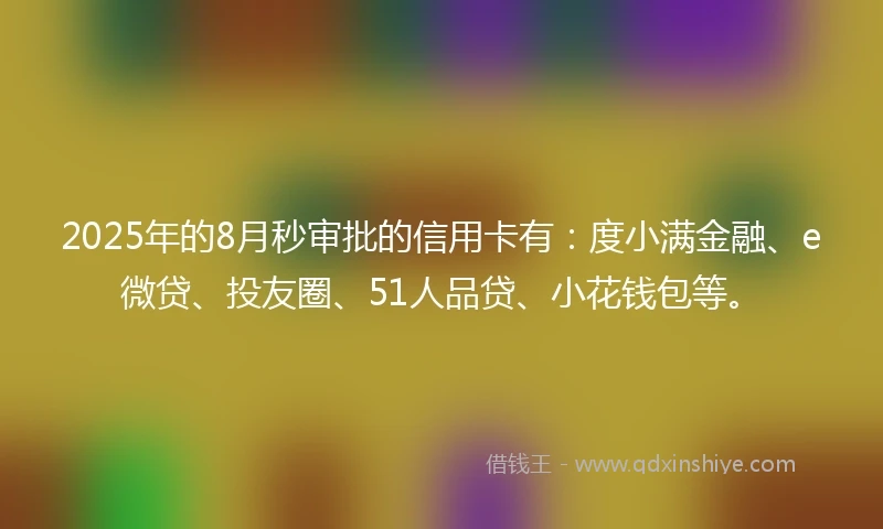 2025年的8月秒审批的信用卡有：度小满金融、e微贷、投友圈、51人品贷、小花钱包等。