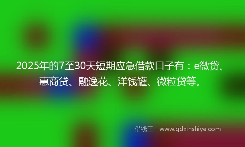 2025年的7至30天短期应急借款口子有:e微贷、惠商贷、融逸花、洋钱罐、微粒贷等。
