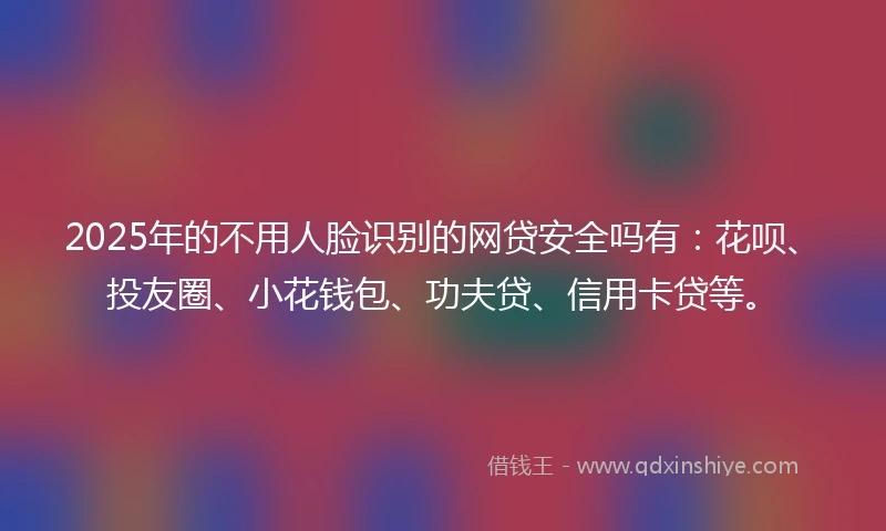 2025年的不用人脸识别的网贷安全吗有：花呗、投友圈、小花钱包、功夫贷、信用卡贷等。