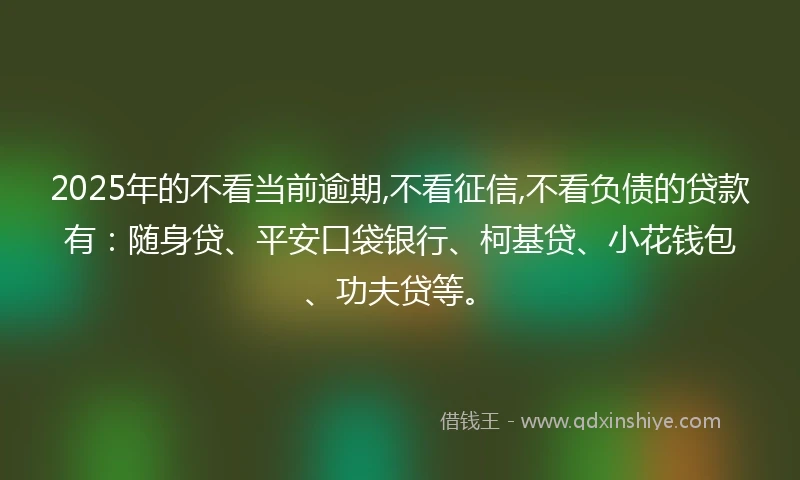 2025年的不看当前逾期,不看征信,不看负债的贷款有：随身贷、平安口袋银行、柯基贷、小花钱包、功夫贷等。