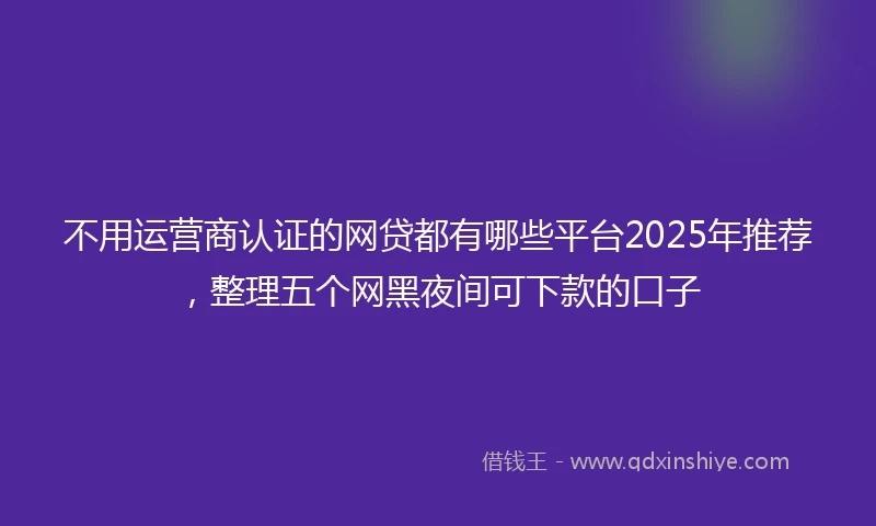 不用运营商认证的网贷都有哪些平台2025年推荐，整理五个网黑夜间可下款的口子