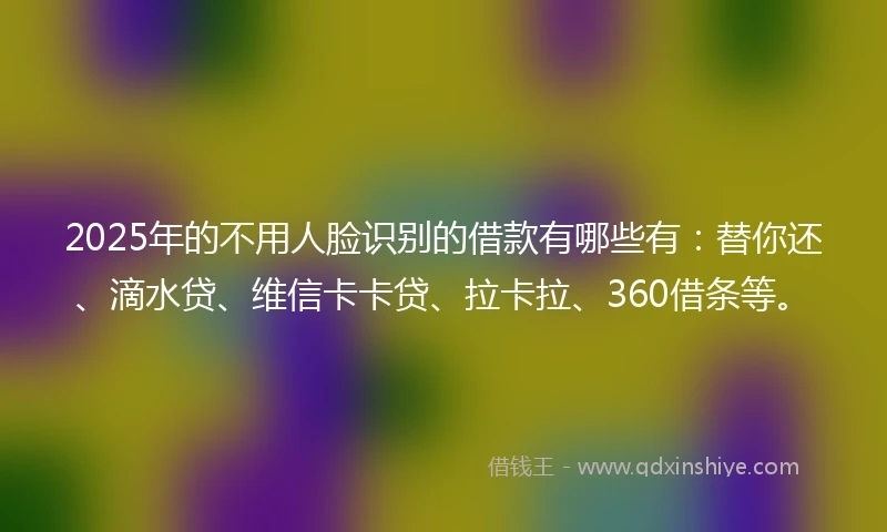 2025年的不用人脸识别的借款有哪些有：替你还、滴水贷、维信卡卡贷、拉卡拉、360借条等。