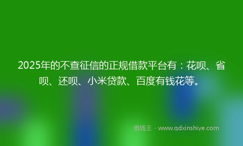 2025年的不查征信的正规借款平台有：花呗、省呗、还呗、小米贷款、百度有钱花等。