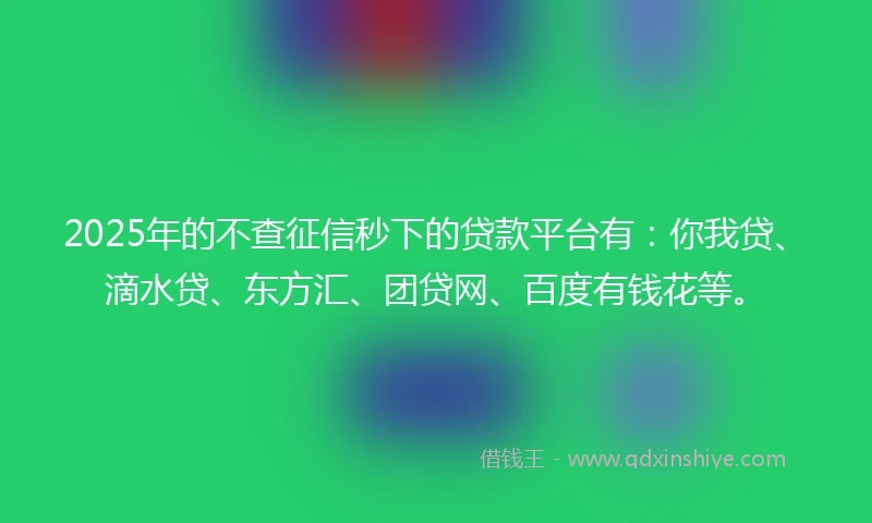 2025年的不查征信秒下的贷款平台有：你我贷、滴水贷、东方汇、团贷网、百度有钱花等。