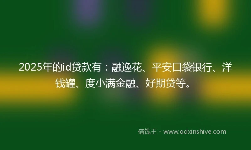 2025年的id贷款有：融逸花、平安口袋银行、洋钱罐、度小满金融、好期贷等。