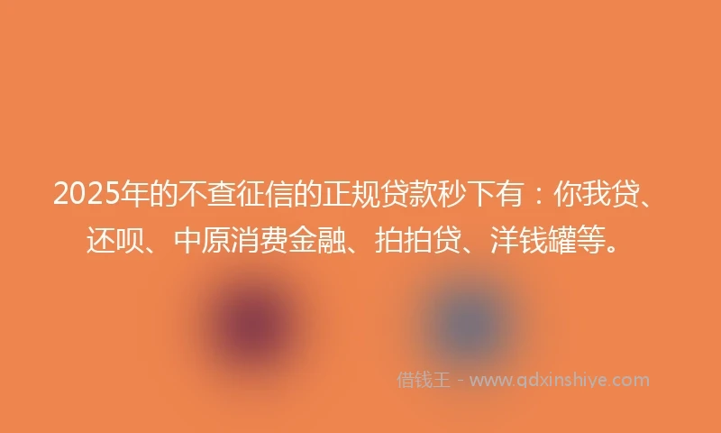 2025年的不查征信的正规贷款秒下有：你我贷、还呗、中原消费金融、拍拍贷、洋钱罐等。