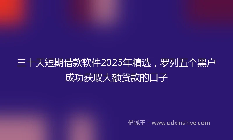三十天短期借款软件2025年精选，罗列五个黑户成功获取大额贷款的口子