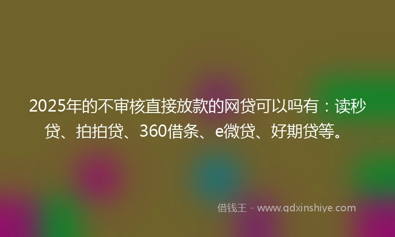 2025年的不审核直接放款的网贷可以吗有:读秒贷、拍拍贷、360借条、e微贷、好期贷等。