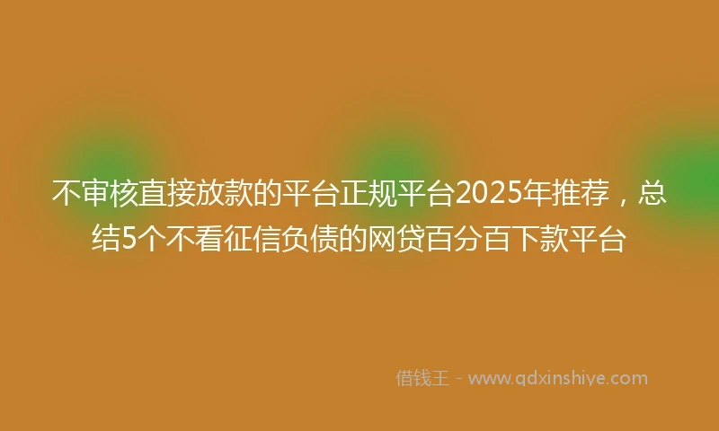 不审核直接放款的平台正规平台2025年推荐，总结5个不看征信负债的网贷百分百下款平台