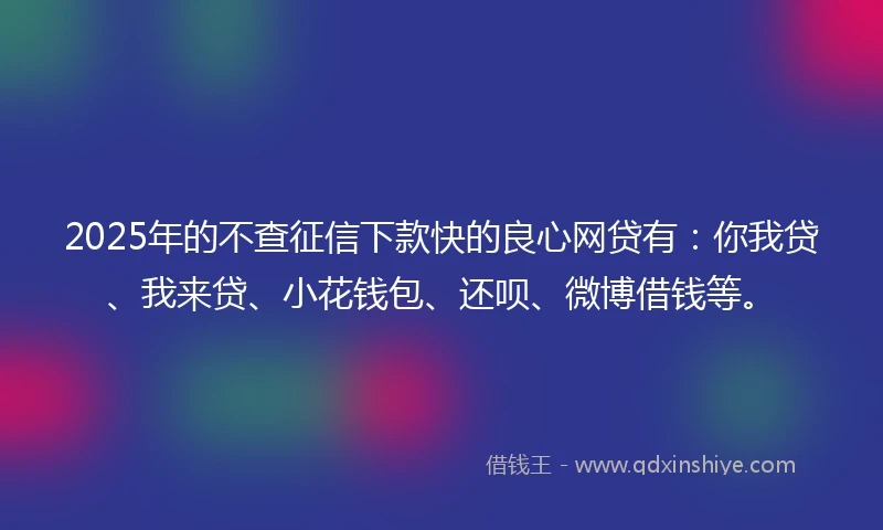 2025年的不查征信下款快的良心网贷有：你我贷、我来贷、小花钱包、还呗、微博借钱等。