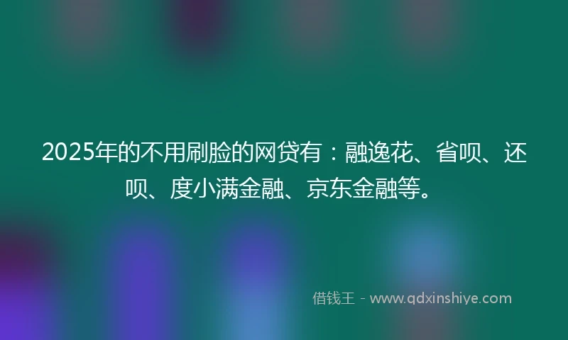 2025年的不用刷脸的网贷有：融逸花、省呗、还呗、度小满金融、京东金融等。