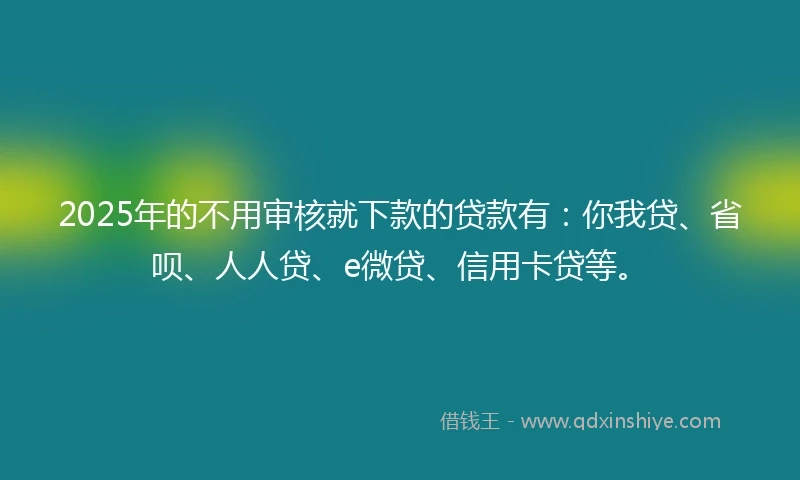 2025年的不用审核就下款的贷款有:你我贷、省呗、人人贷、e微贷、信用卡贷等。