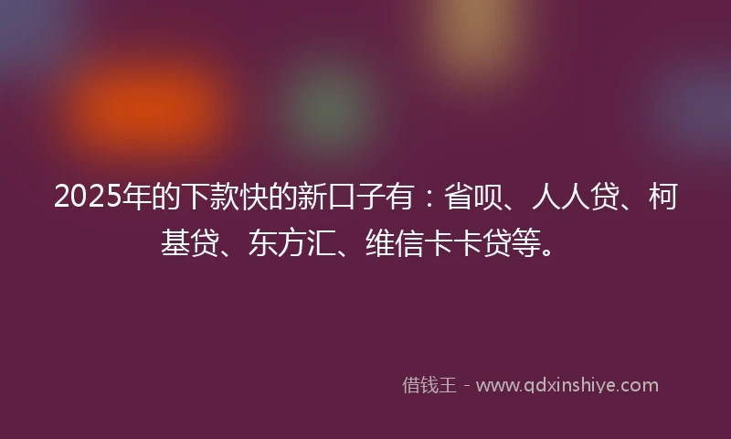 2025年的下款快的新口子有：省呗、人人贷、柯基贷、东方汇、维信卡卡贷等。