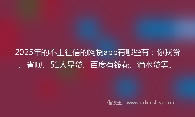 2025年的不上征信的网贷app有哪些有：你我贷、省呗、51人品贷、百度有钱花、滴水贷等。