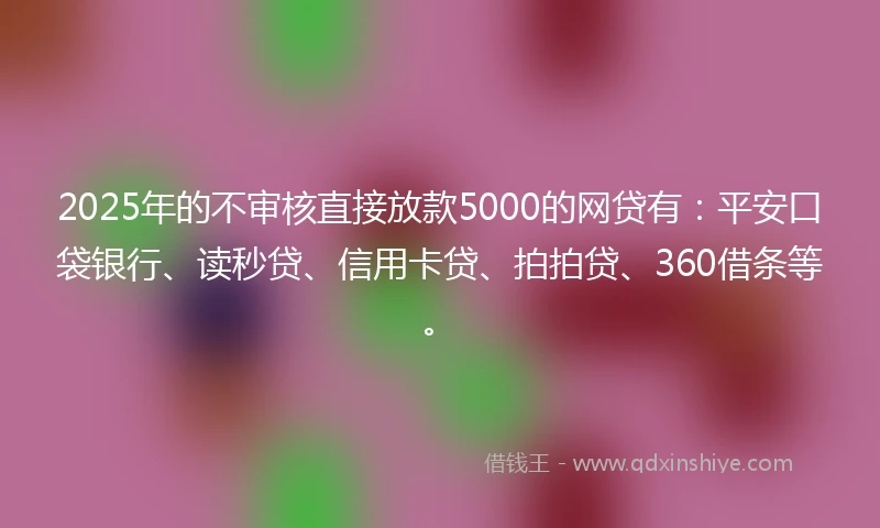 2025年的不审核直接放款5000的网贷有：平安口袋银行、读秒贷、信用卡贷、拍拍贷、360借条等。