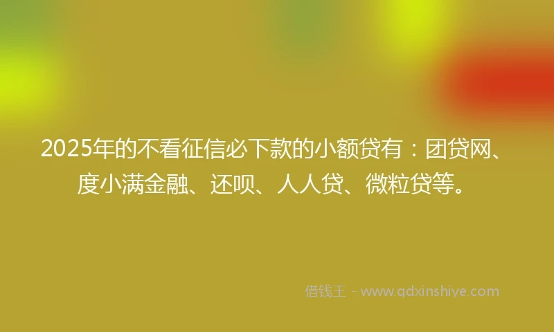 2025年的不看征信必下款的小额贷有：团贷网、度小满金融、还呗、人人贷、微粒贷等。