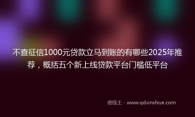 不查征信1000元贷款立马到账的有哪些2025年推荐，概括五个新上线贷款平台门槛低平台