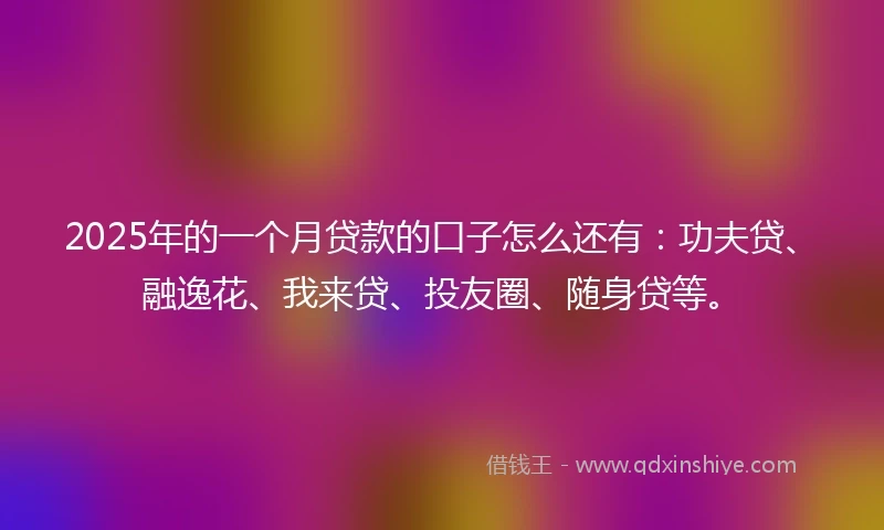 2025年的一个月贷款的口子怎么还有：功夫贷、融逸花、我来贷、投友圈、随身贷等。