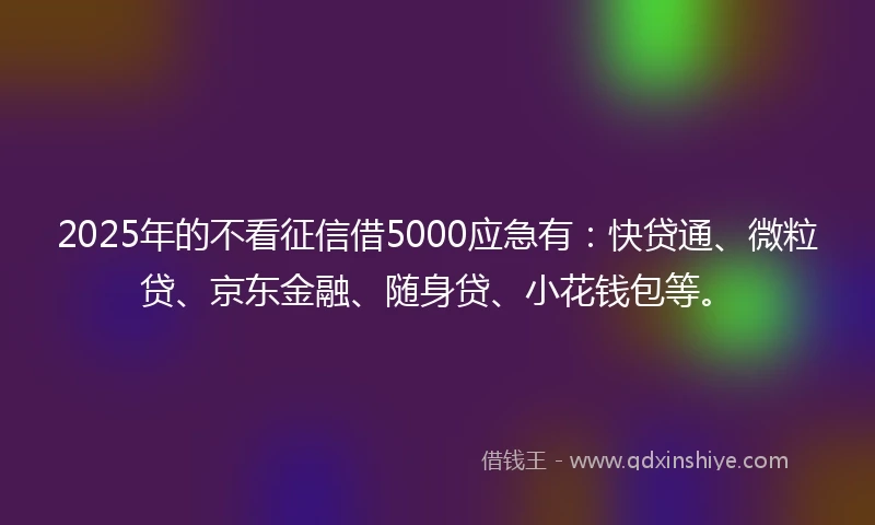 2025年的不看征信借5000应急有：快贷通、微粒贷、京东金融、随身贷、小花钱包等。