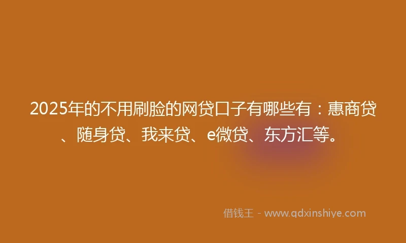 2025年的不用刷脸的网贷口子有哪些有：惠商贷、随身贷、我来贷、e微贷、东方汇等。