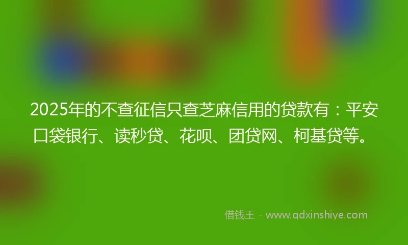 2025年的不查征信只查芝麻信用的贷款有：平安口袋银行、读秒贷、花呗、团贷网、柯基贷等。