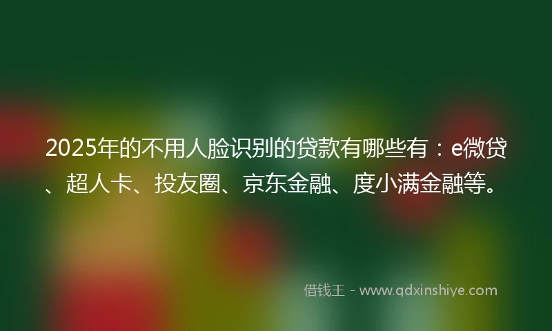 2025年的不用人脸识别的贷款有哪些有：e微贷、超人卡、投友圈、京东金融、度小满金融等。
