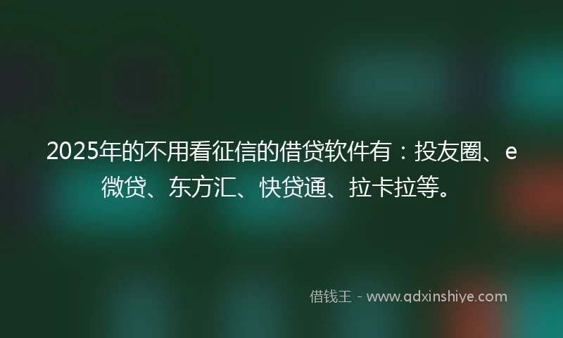 2025年的不用看征信的借贷软件有：投友圈、e微贷、东方汇、快贷通、拉卡拉等。