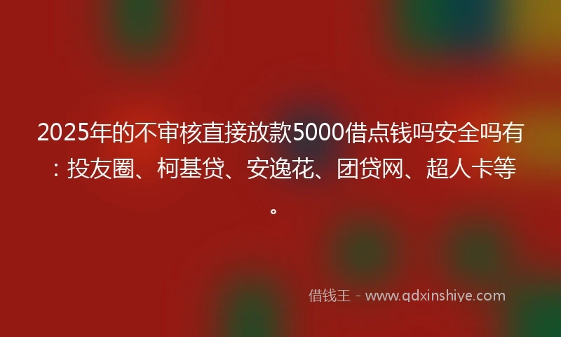 2025年的不审核直接放款5000借点钱吗安全吗有：投友圈、柯基贷、安逸花、团贷网、超人卡等。