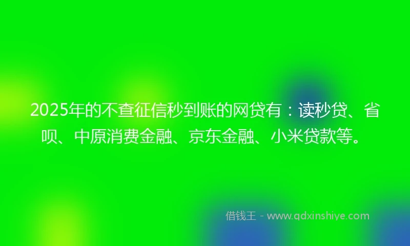 2025年的不查征信秒到账的网贷有：读秒贷、省呗、中原消费金融、京东金融、小米贷款等。