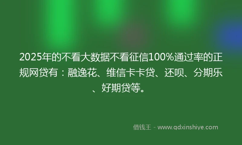 2025年的不看大数据不看征信100%通过率的正规网贷有：融逸花、维信卡卡贷、还呗、分期乐、好期贷等。