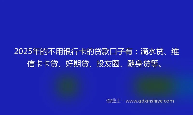 2025年的不用银行卡的贷款口子有：滴水贷、维信卡卡贷、好期贷、投友圈、随身贷等。