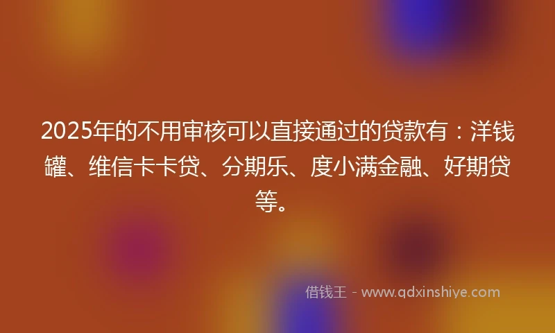 2025年的不用审核可以直接通过的贷款有：洋钱罐、维信卡卡贷、分期乐、度小满金融、好期贷等。