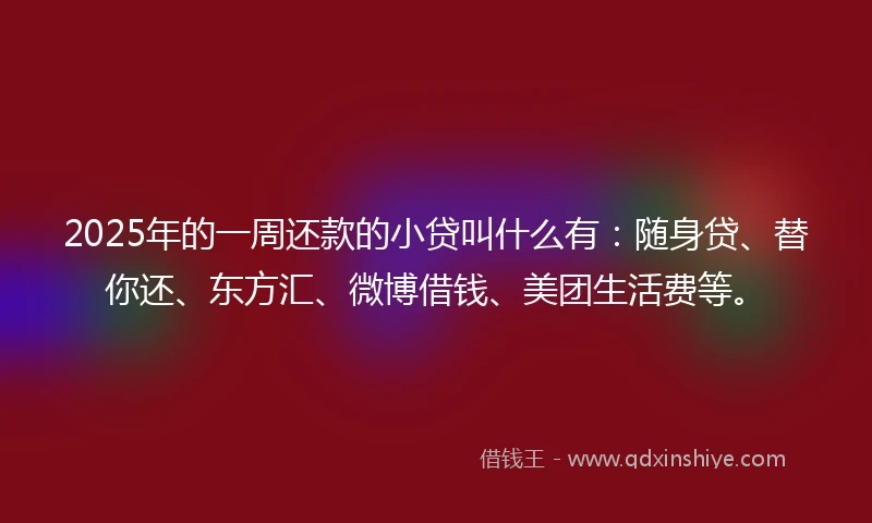 2025年的一周还款的小贷叫什么有：随身贷、替你还、东方汇、微博借钱、美团生活费等。