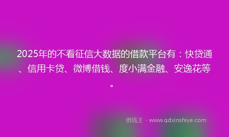 2025年的不看征信大数据的借款平台有：快贷通、信用卡贷、微博借钱、度小满金融、安逸花等。