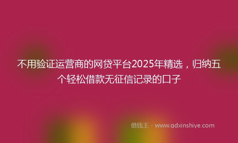 不用验证运营商的网贷平台2025年精选，归纳五个轻松借款无征信记录的口子