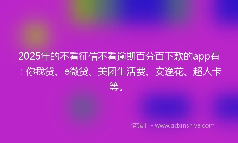 2025年的不看征信不看逾期百分百下款的app有：你我贷、e微贷、美团生活费、安逸花、超人卡等。
