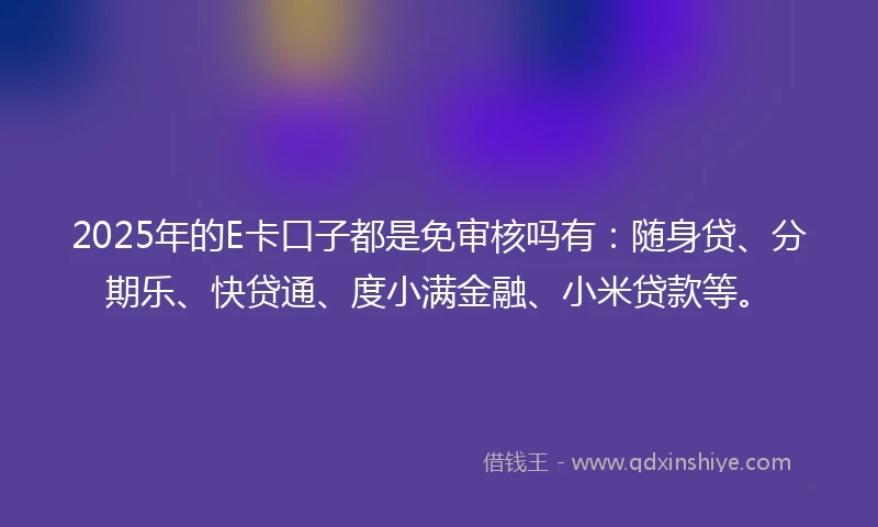 2025年的E卡口子都是免审核吗有：随身贷、分期乐、快贷通、度小满金融、小米贷款等。