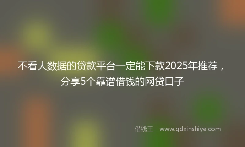 不看大数据的贷款平台一定能下款2025年推荐，分享5个靠谱借钱的网贷口子