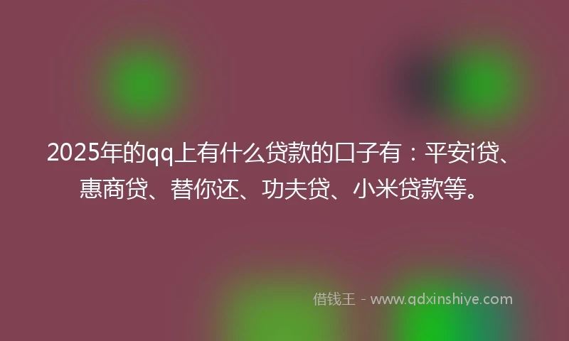2025年的qq上有什么贷款的口子有：平安i贷、惠商贷、替你还、功夫贷、小米贷款等。