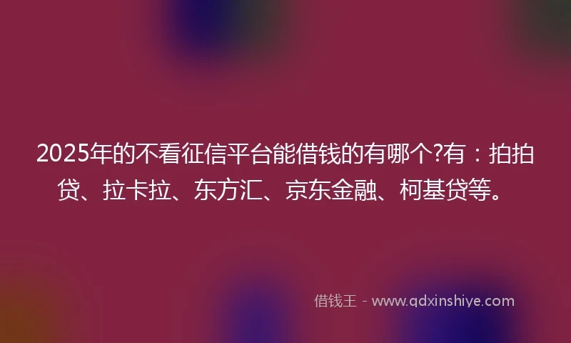 2025年的不看征信平台能借钱的有哪个?有：拍拍贷、拉卡拉、东方汇、京东金融、柯基贷等。