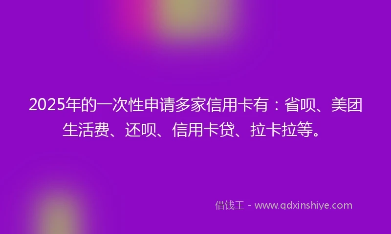 2025年的一次性申请多家信用卡有：省呗、美团生活费、还呗、信用卡贷、拉卡拉等。