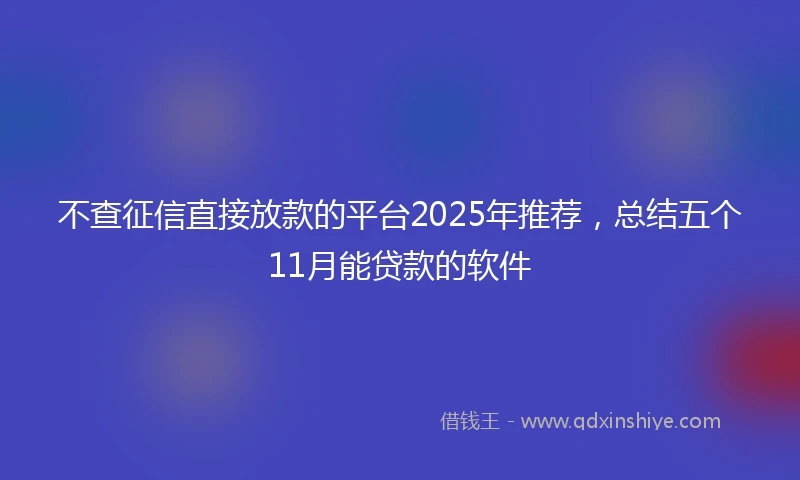 不查征信直接放款的平台2025年推荐，总结五个11月能贷款的软件