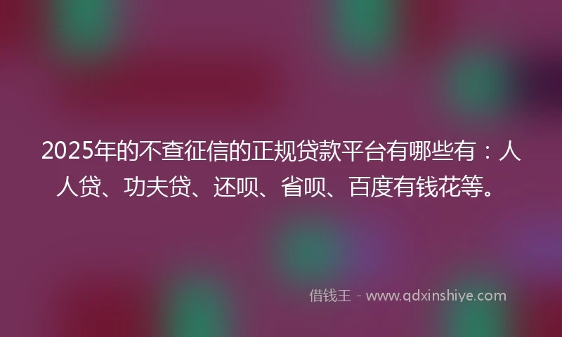 2025年的不查征信的正规贷款平台有哪些有：人人贷、功夫贷、还呗、省呗、百度有钱花等。