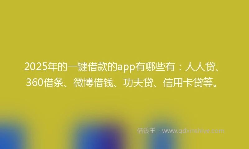 2025年的一键借款的app有哪些有：人人贷、360借条、微博借钱、功夫贷、信用卡贷等。
